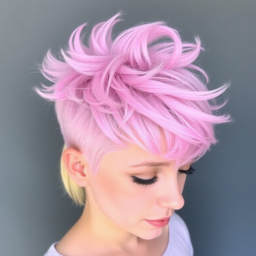 Whimsical pastel pink pixie cut with soft lavender undertones, styled in playful spikes resembling cotton candy wisps, christened "Fairy Floss Fantasy"
