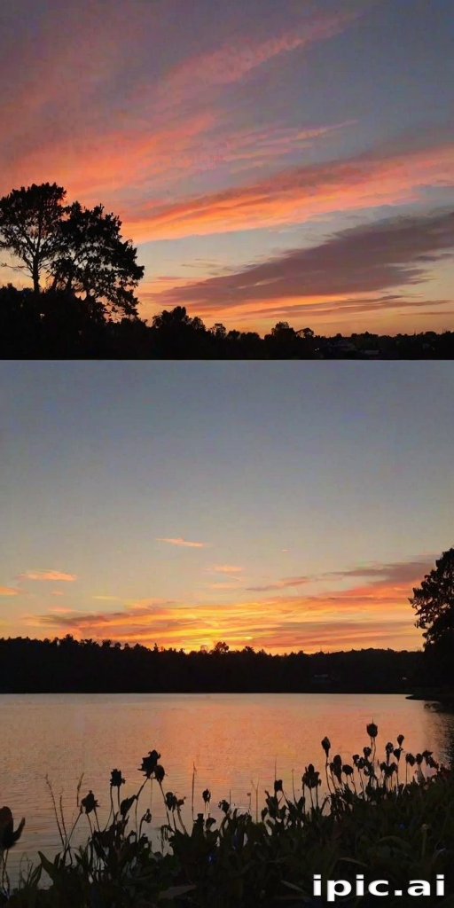 Beautiful Sunset Reflections Over a Calm Lake Surrounded by Nature's ...