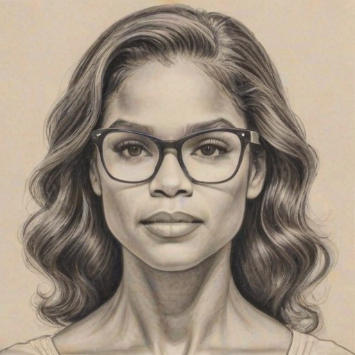 Charming Misty Copeland, pencil sketch, portrait of Fascinating woman 1955s in glasses, hair style beatnik, outline, clear lines, fine lines, 8k