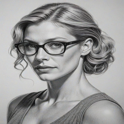 Comely Katee Sackhoff, pencil sketch, portrait of Splendid woman 1939s in glasses, hair style beatnik, outline, clear lines, fine lines, 8k