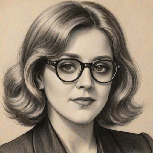 Exquisite Brenda Vaccaro, pencil sketch, portrait of Enticing woman 1923s in glasses, hair style beatnik, outline, clear lines, fine lines, 8k