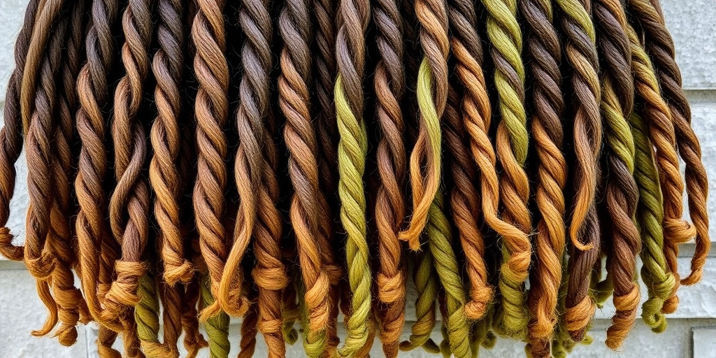 Earthy ombre dreadlocks, called "Forest Whispers," transition from deep brown roots to moss green tips, showcasing natural textures and organic beauty