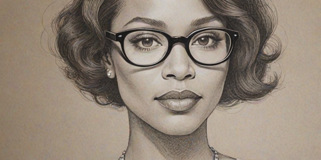 Stunning Monique Coleman, pencil sketch, portrait of Exquisite woman 1929s in glasses, hair style beatnik, outline, clear lines, fine lines, 8k