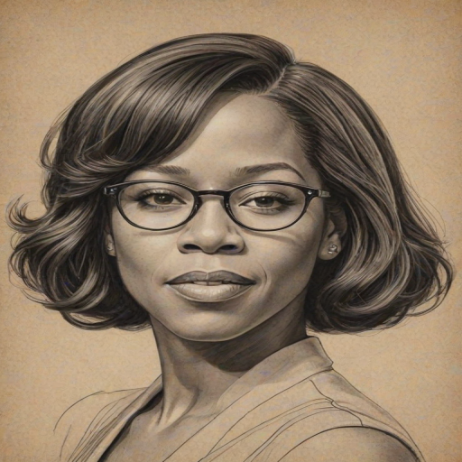 Fetching Regina King, pencil sketch, portrait of Graceful woman 1926s in glasses, hair style beatnik, outline, clear lines, fine lines, 8k