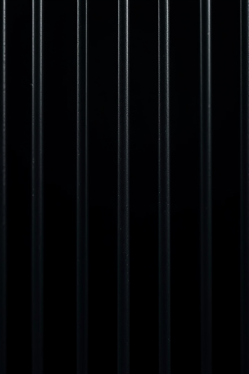 Generate an image of vertical bars against a black background with high contrast and sharpness, captured with a Canon EOS R5, 50mm lens, f/1.8 aperture, ISO 100, using a macro perspective to enhance detail.