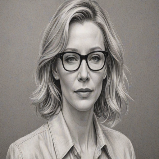 Gorgeous Cate Blanchett, pencil sketch, portrait of Captivating woman 1961s in glasses, hair style beatnik, outline, clear lines, fine lines, 8k