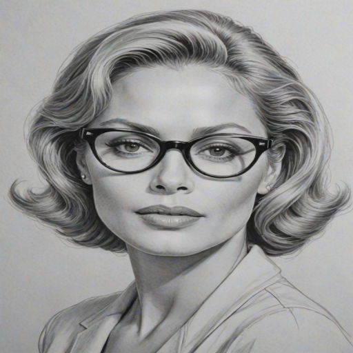 Gorgeous Faye Dunaway, pencil sketch, portrait of Enticing woman 1956s in glasses, hair style beatnik, outline, clear lines, fine lines, 8k
