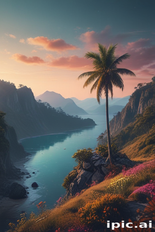 Serene Sunset Over a Tranquil River Surrounded by Lush Mountains and ...