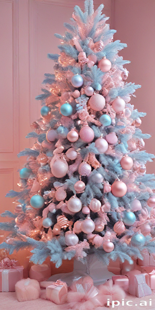 Charming Pink and Blue Christmas Tree Adorned with Festive Ornaments