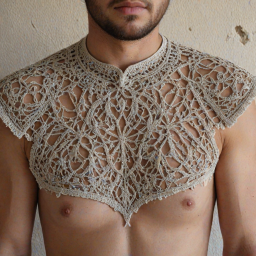 Face, shoulders, chest covered in openwork Druze embroidery. Raw, unedited image.