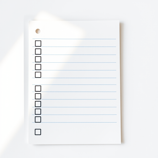 Create an illustration of a notepad with a list layout featuring checkboxes on the left and wavy lines for text, captured in high-resolution with a Canon EOS R5, 50mm lens, f/2.8 aperture, 1/200s shutter speed, and a soft natural light for enhanced clarity and contrast.