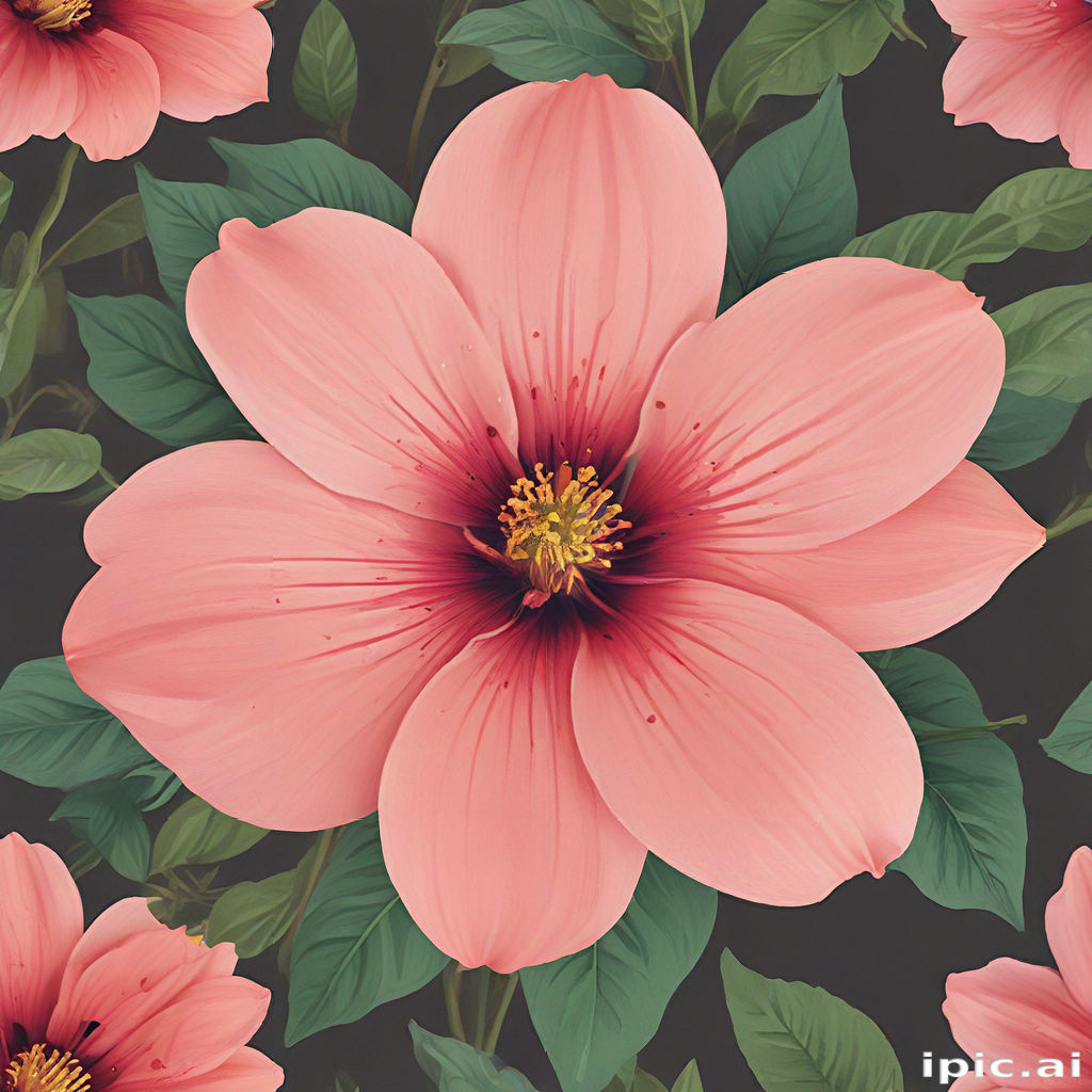 Elegant Pink Hibiscus Flower with Rich Green Leaves Against a Dark ...