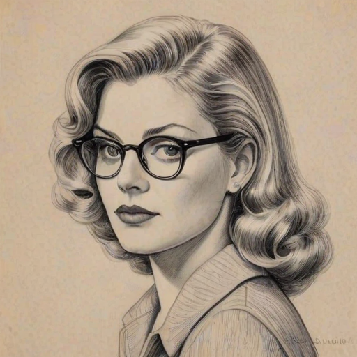 Attractive Sheryl Lee, pencil sketch, portrait of Sublime woman 1940s in glasses, hair style beatnik, outline, clear lines, fine lines, 8k