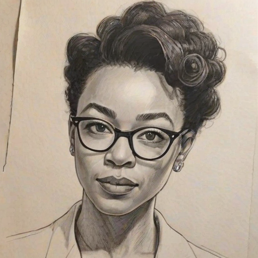 Superb Sonequa Martin-Green, pencil sketch, portrait of Graceful woman 1935s in glasses, hair style beatnik, outline, clear lines, fine lines, 8k
