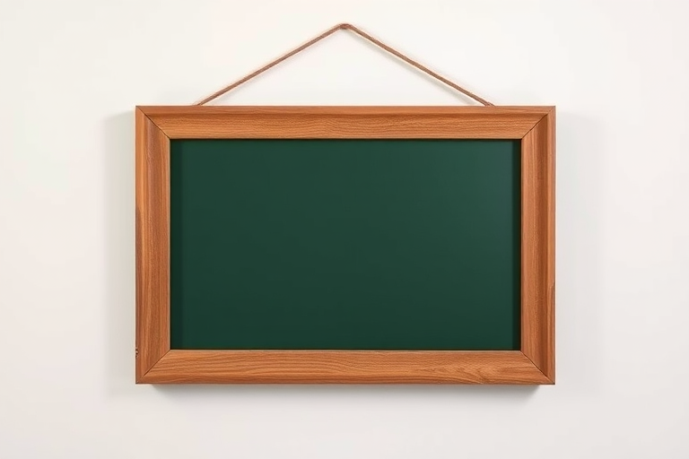 Create an image of a wooden frame hanging on a wall with a blank dark green canvas inside it, using a DSLR camera with a 50mm lens, aperture set to f/1.8, ISO 100, shutter speed 1/200s, with natural lighting for enhanced clarity and depth.