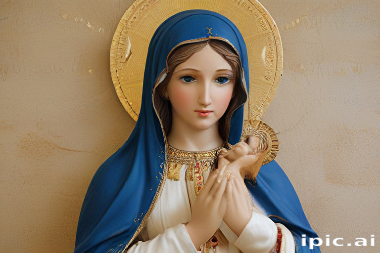 Elegant Statue of the Virgin Mary with Blue Cloak and Praying Hands