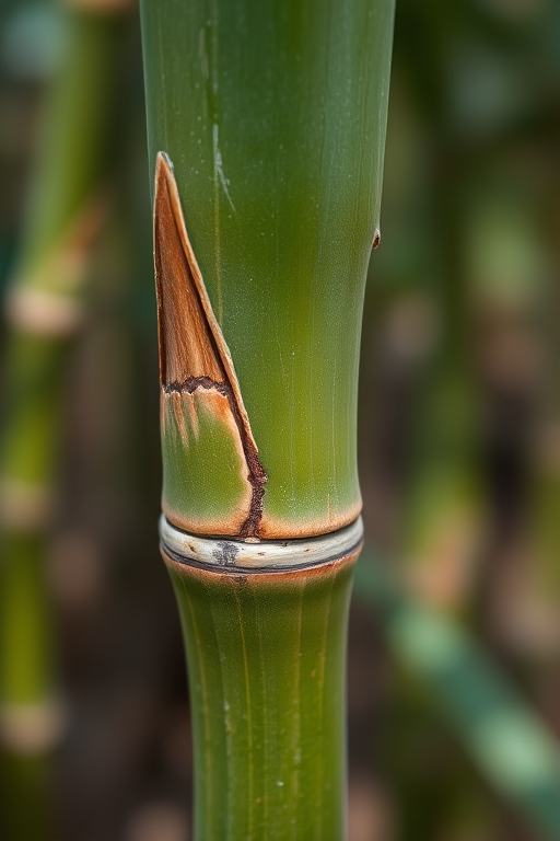 Close-up of a bamboo stalk with detailed textures and colors, natural lighting, shallow depth of field, captured using a DSLR camera with a 50mm lens at f/2.8, ISO 200, and a resolution of 24MP.