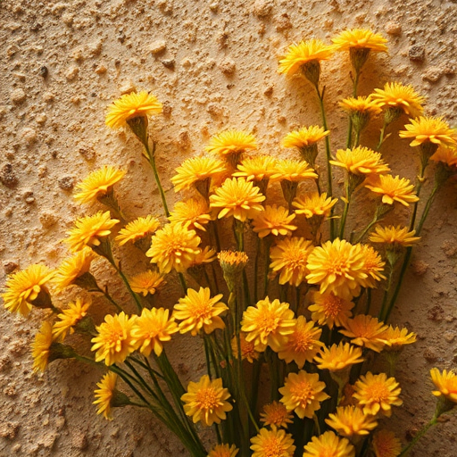 regenerate the image of a textured background filled with golden flowers in high detail, f/8, ISO 100, 50mm lens, macro view, soft lighting, DSLR camera