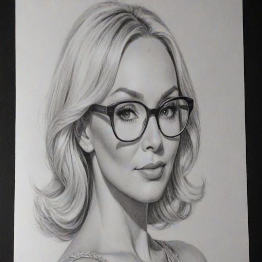 Superb Kristina Rihanoff, pencil sketch, portrait of Appealing woman 1958s in glasses, hair style beatnik, outline, clear lines, fine lines, 8k