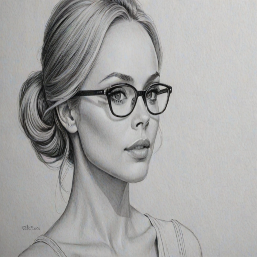 Fetching Laura Vandervoort, pencil sketch, portrait of Elegant woman 1954s in glasses, hair style beatnik, outline, clear lines, fine lines, 8k