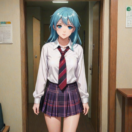 source anime,pov doorway, doorway, asakura toru, pov, walk-in, 1girl, skirt, necktie, school uniform, shirt, shorts, looking at viewer, multicolored hair, white shirt, short hair, indoors, pleated skirt, gradient hair, window, clothes lift, plaid skirt, plaid, skirt lift, pov, earrings, solo focus, black necktie, loose necktie, lifted by self, jewelry, parted bangs, blue hair, 1other, tree, collared shirt, school bag, breast pocket, brown hair, breasts, bag, red shorts, pov hands, parted lips, blue eyes, aqua eyes, clothes around waist, purple hair