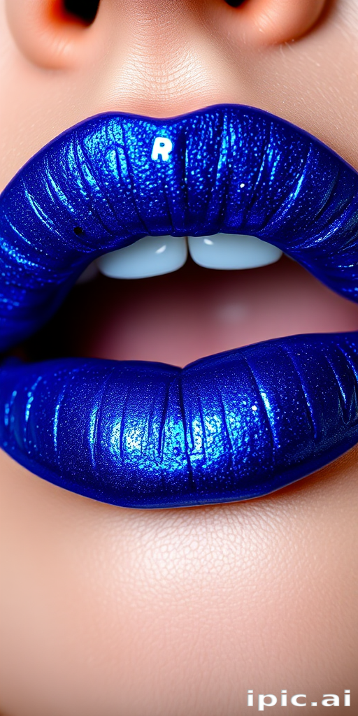 Daring "Electric Blue" metallic lip gloss with holographic shimmer, perfect for avant-garde makeup looks and creative self-expression, offering high-impact shine and dimension