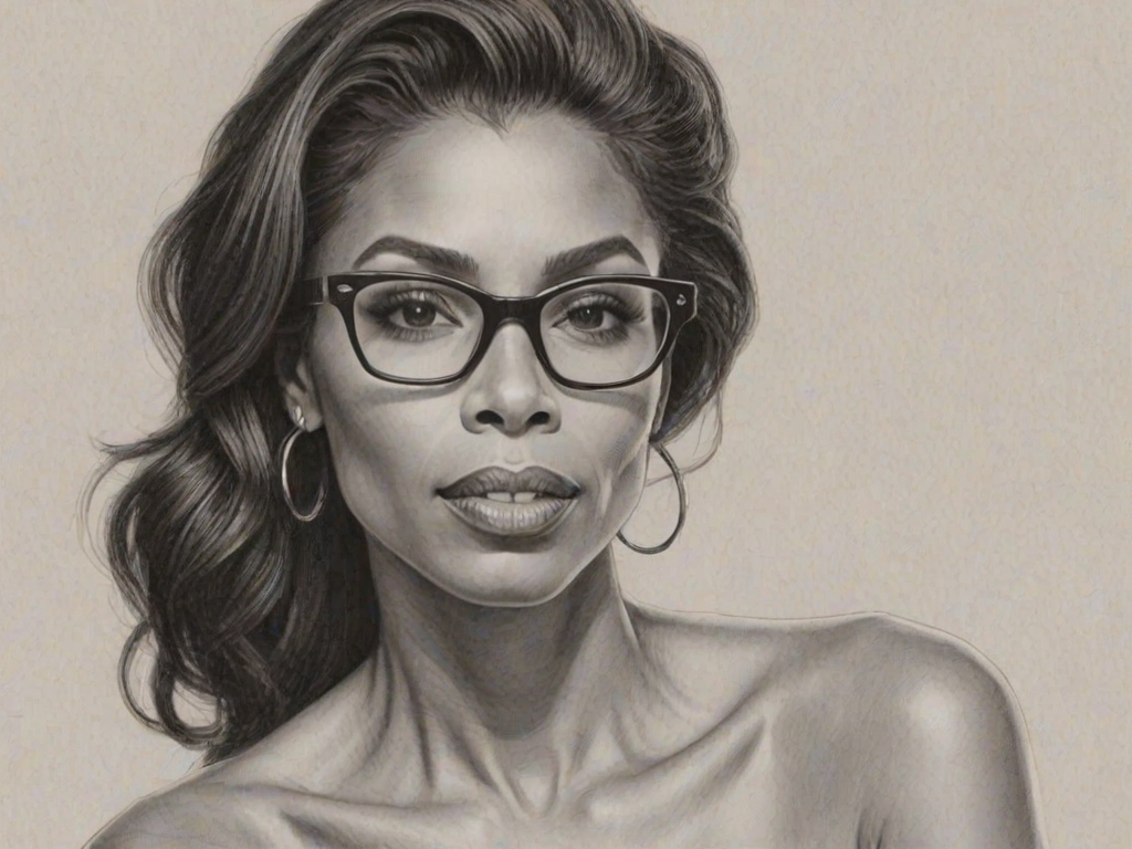 Sublime Khandi Alexander, pencil sketch, portrait of Ravishing woman 1957s in glasses, hair style beatnik, outline, clear lines, fine lines, 8k