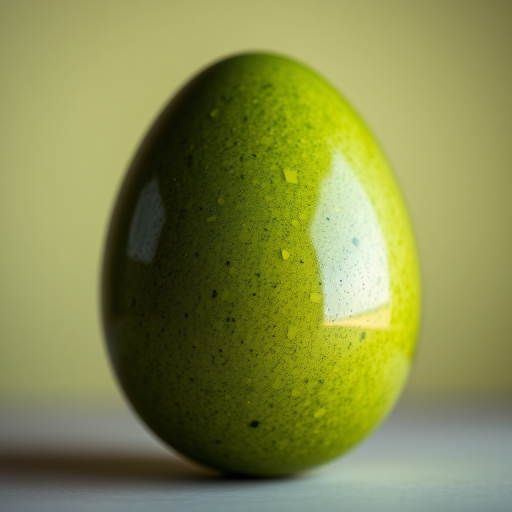 Create a highly detailed and textured green egg with a shiny surface against a blurred gradient background, 50mm lens, f/2.8 aperture, ISO 100, macro photography style, shot using a digital DSLR camera.