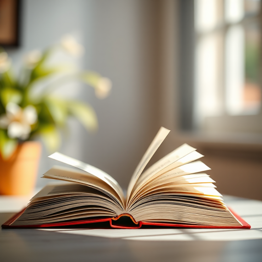 A high-resolution open book on a flat surface with a soft focus background, shot with a DSLR camera at f/2.8, ISO 100, 50mm lens, using natural light to enhance shadows and depth.