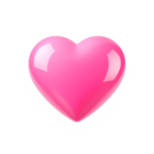 Create a glossy pink heart icon with a shiny surface and smooth edges, captured in a high-resolution studio lighting setup, using a macro lens on a DSLR camera at f/2.8 aperture, ISO 100, and a focus length of 50mm for enhanced detail and depth.