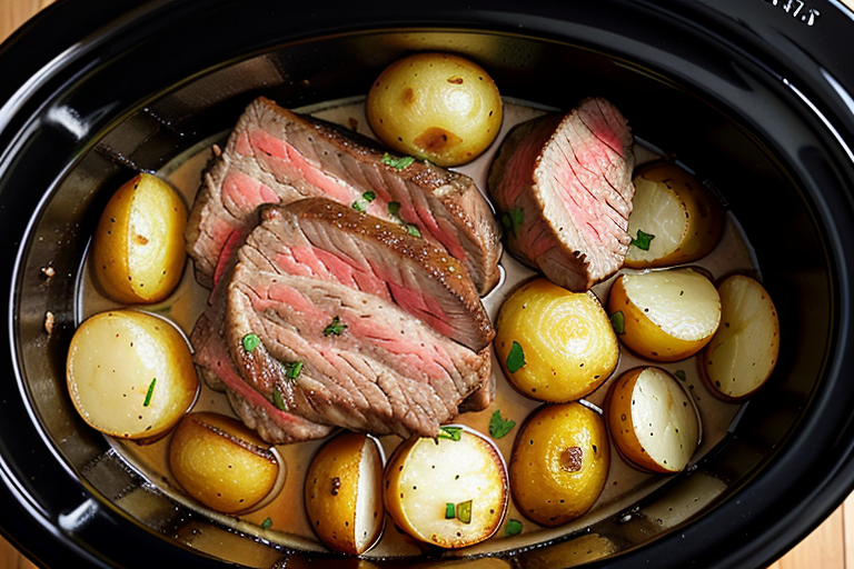 steak and potatoes in the crockpot