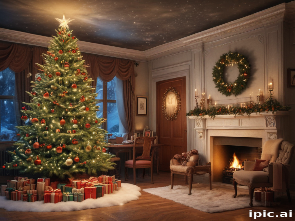A Cozy Christmas Living Room Decorated with a Beautiful Tree and Gifts
