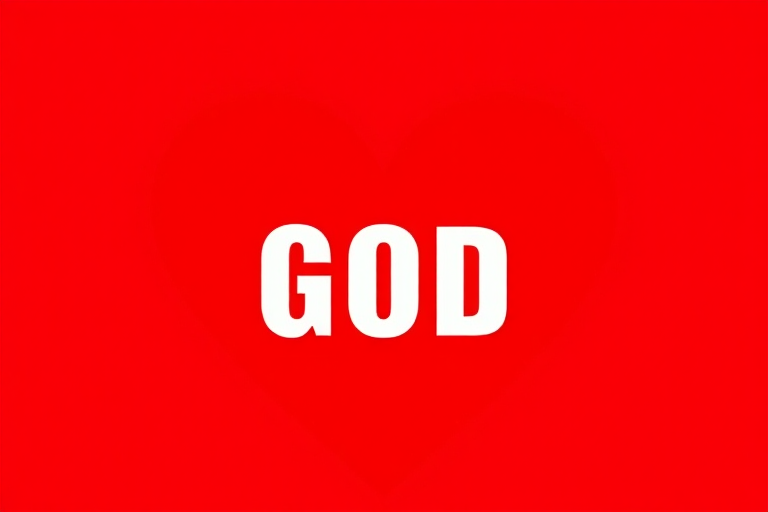 Create a vibrant red heart with the bold text "GOD" in the center, using a DSLR camera set to f/2.8, ISO 100, 50mm lens, with a shallow depth of field and bright lighting for sharp contrast, shot in a close-up view to enhance image quality.