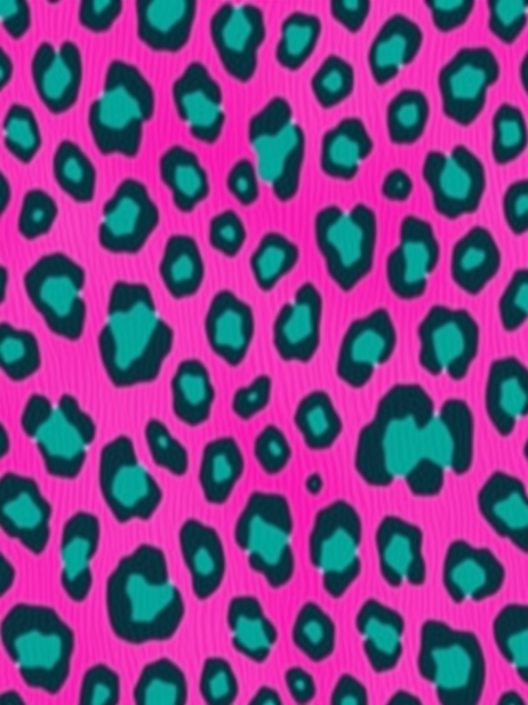 create an abstract pattern featuring vibrant leopard spots in shades of pink, blue, and green, using a DSLR camera with a 50mm lens, f/2.8 aperture, ISO 100, capturing in natural light with a shallow depth of field for enhanced color vibrancy and detail