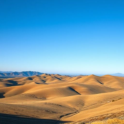 Create a high-resolution image of a serene landscape featuring rolling hills and a clear blue sky, shot with a Canon EOS R5 at 24mm, f/8, ISO 100, using a wide-angle lens for an expansive view and vivid colors.