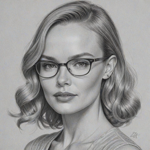 Radiant Kate Bosworth, pencil sketch, portrait of Fascinating woman 1936s in glasses, hair style beatnik, outline, clear lines, fine lines, 8k