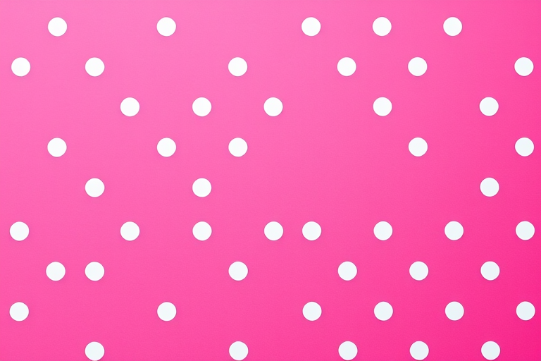 Create a high-resolution image of a vibrant pink background with evenly distributed white polka dots, camera settings: ISO 100, aperture f/5.6, shutter speed 1/250s, camera view: flat lay, camera style: digital art, camera type: DSLR.