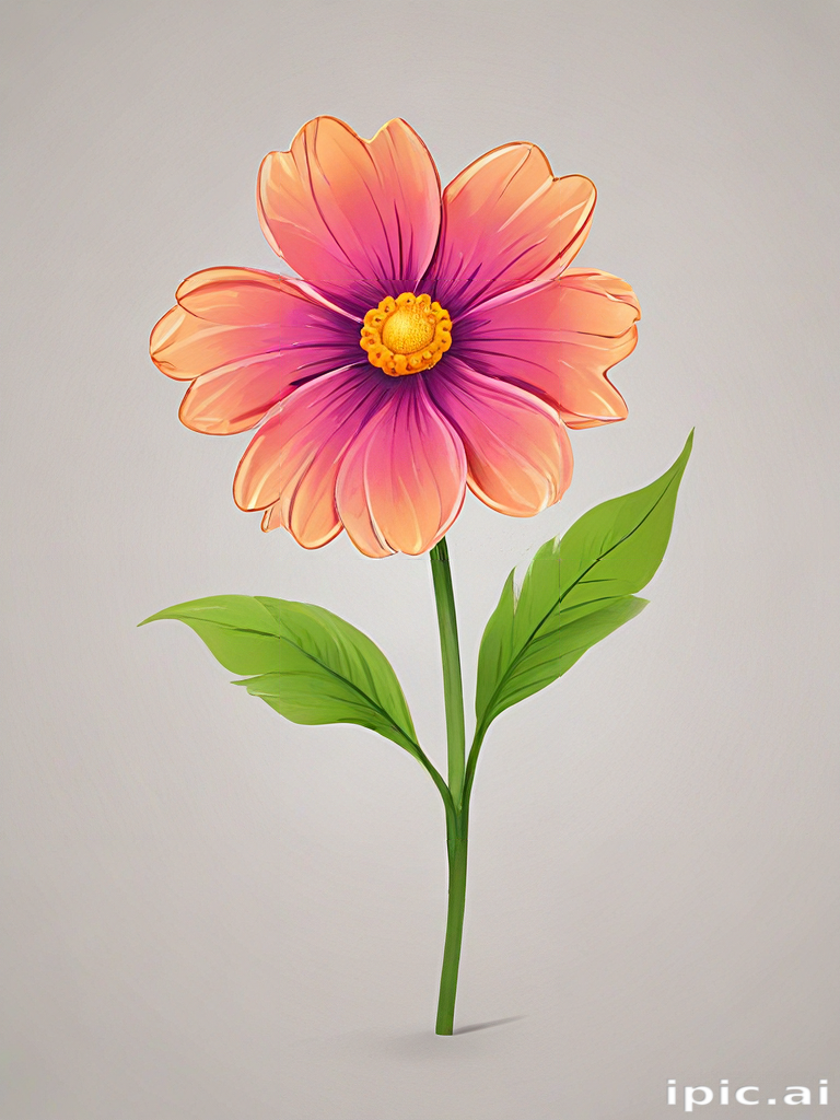 A Vibrant Pink Flower with Lush Green Leaves Against a Soft Background.