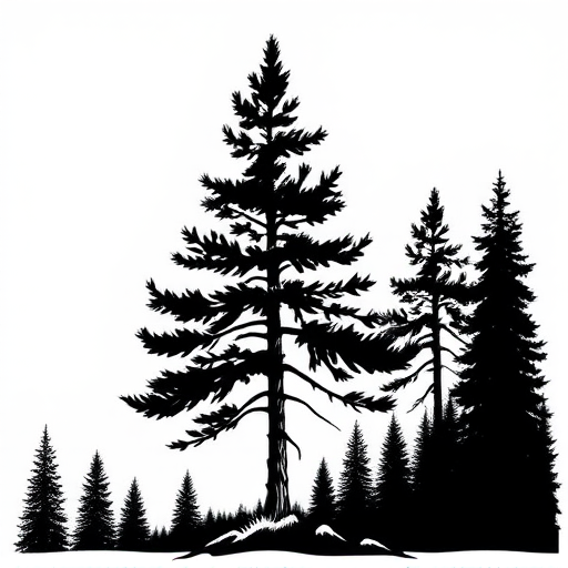 black and white pine tree clipart