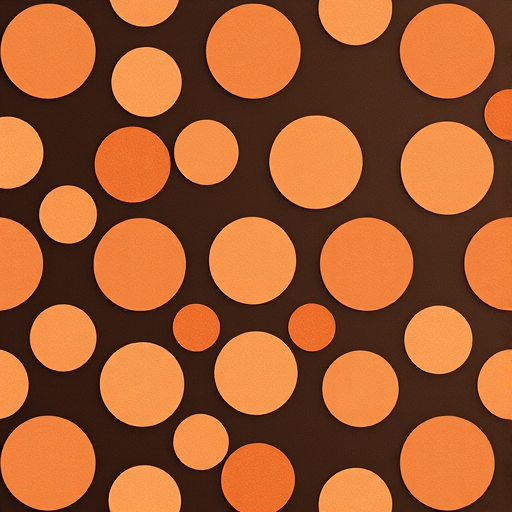 Create a seamless pattern of large, simple circles in rows with a warm earthy color palette on a dark brown background, captured with a Canon EOS R5 at f/8, ISO 100, and a 50mm lens, using a flat lay style to enhance visual clarity and detail.