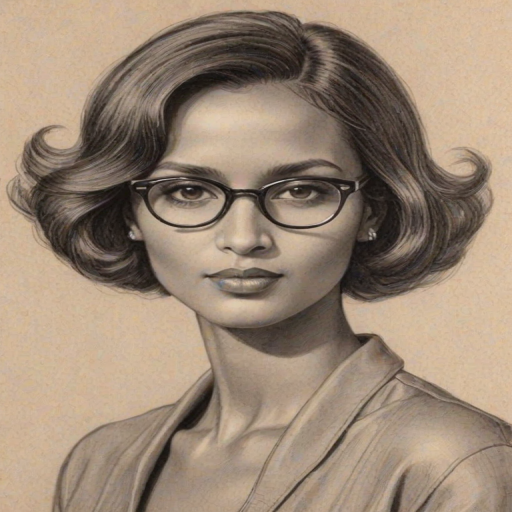 Attractive Iman, pencil sketch, portrait of Stunning woman 1925s in glasses, hair style beatnik, outline, clear lines, fine lines, 8k