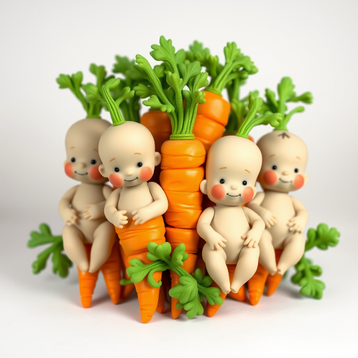 A bunch of carrots in the form of anthropomorphic babies.