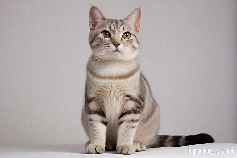 Charming Silver Tabby Cat Posing Elegantly Against a Neutral Background