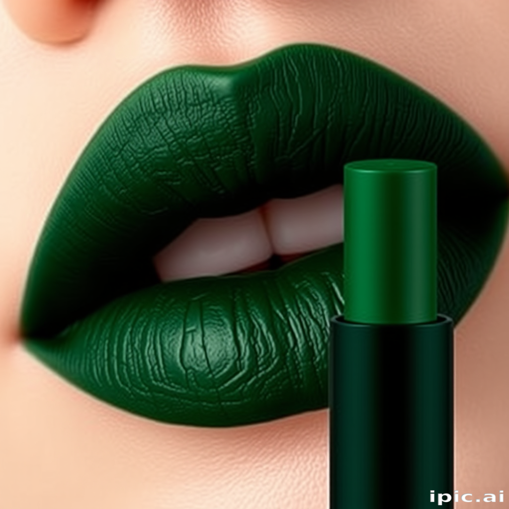 Deep forest green lips with a velvet matte finish, "Evergreen Empress" offers a rich, nature-inspired hue with a soft, velvety texture for a regal look