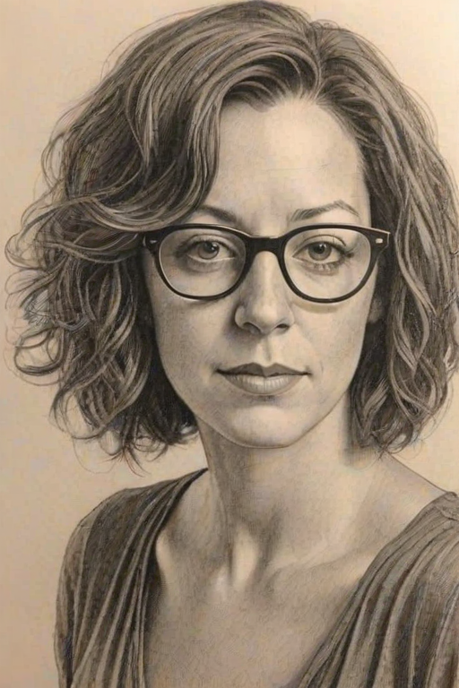 Pleasing Sarah McLachlan, pencil sketch, portrait of Wonderful woman 1923s in glasses, hair style beatnik, outline, clear lines, fine lines, 8k