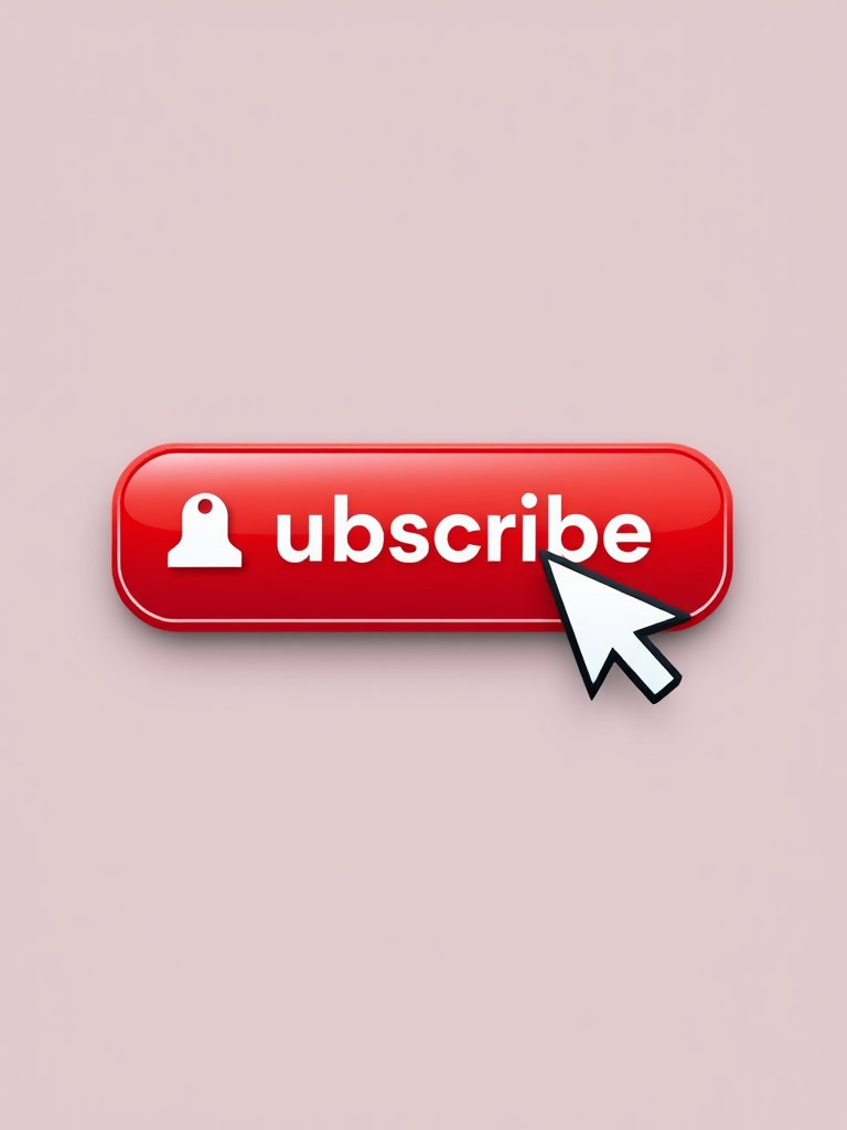 Create a vibrant, high-resolution button graphic featuring a red subscribe button with a bell icon and a white cursor pointer, using a digital illustration style, shot in 4K resolution, 50mm lens at f/2.8, with soft lighting and a clean background for enhanced clarity.
