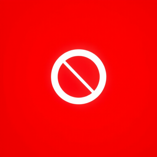 Create a vibrant red background with a glowing white circle and diagonal line in the center, using a Canon EOS R5 with a 50mm f/1.2 lens, aperture set to f/1.8, ISO 100, and shutter speed 1/200s, shot from a front view with a shallow depth of field for enhanced focus on the symbol.