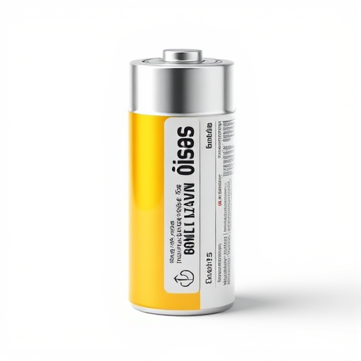 create a highly detailed digital illustration of a battery standing upright, with a shiny cylindrical design, showing clear labels and realistic textures, using a Canon EOS R5 camera, 50mm lens, aperture f/2.8, ISO 100, with soft lighting and a clean white background for high contrast and clarity.