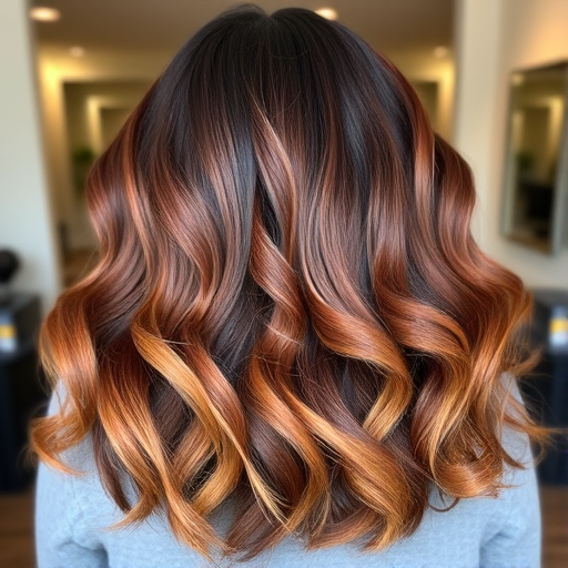 Luxurious chocolate brown to caramel ombre called "Dulce de Leche Dream" featuring long layers, rich warm tones transitioning smoothly, soft voluminous curls cascading down back, face-framing highlights in lightest shade