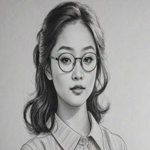 Splendid Lana Condor, pencil sketch, portrait of Exquisite woman 1928s in glasses, hair style beatnik, outline, clear lines, fine lines, 8k